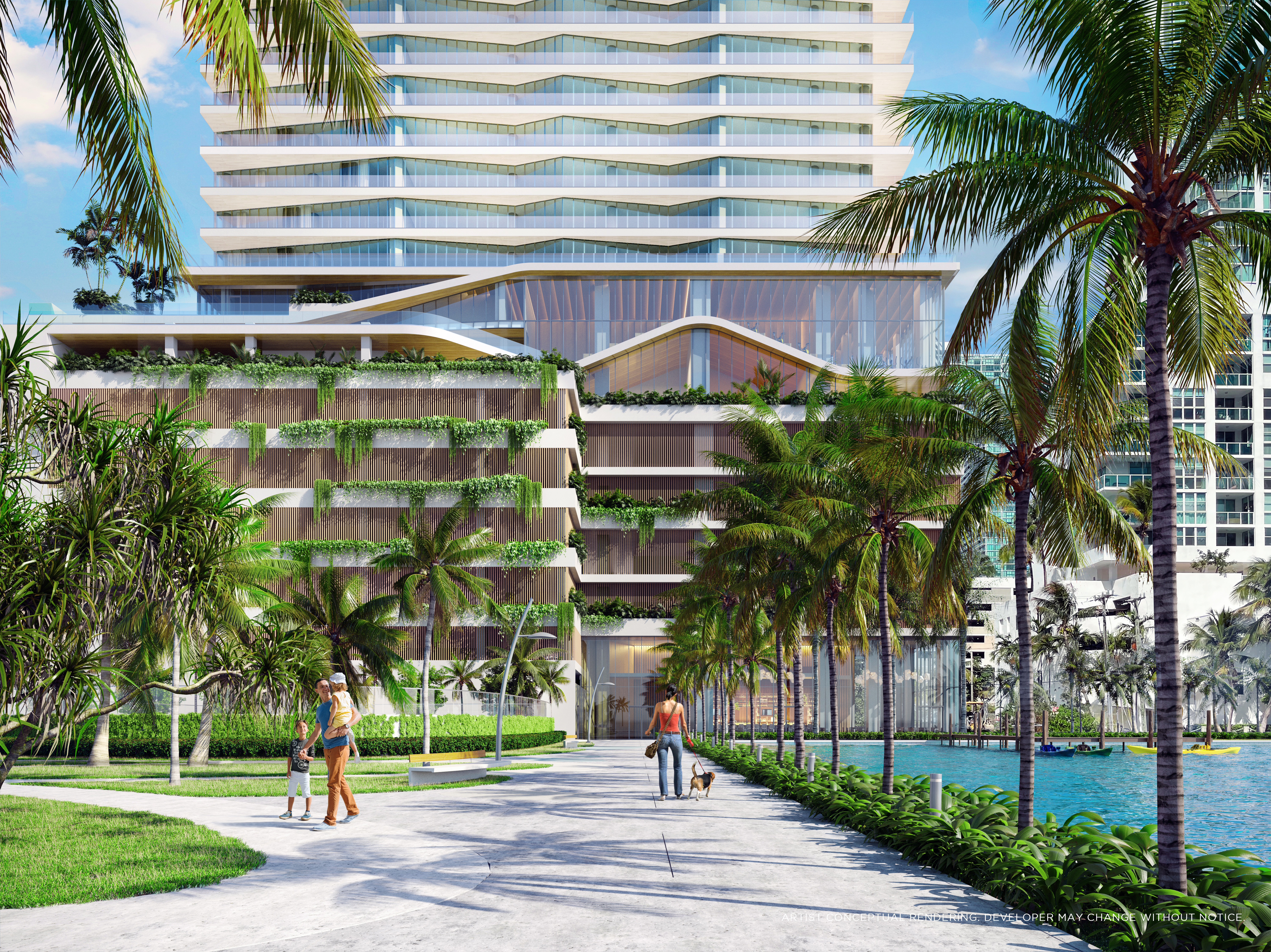 Cove Miami exterior with waterfront boardwalk access